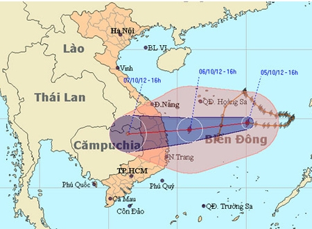 Dự kiến bão sẽ đổ bộ vào đất liền vào sáng 6/10