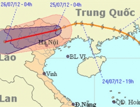  Khi vào đến Việt Nam bão số 4 đã suy yếu thành áp thấp nhiệt đới, tiếp tục suy yếu thành áp thấp trong 24 giờ tới và di chuyển sang Lào