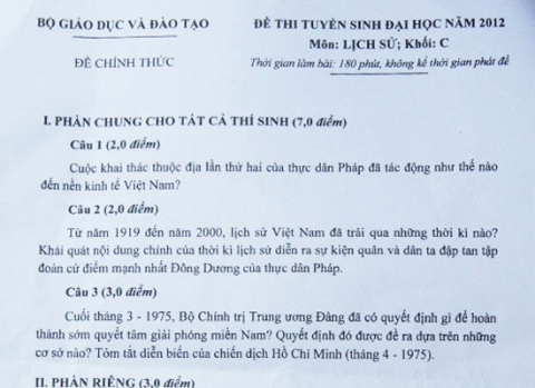 Đề thi môn Lịch sử được cho là khá dài và đòi hỏi kiến thức sâu rộng