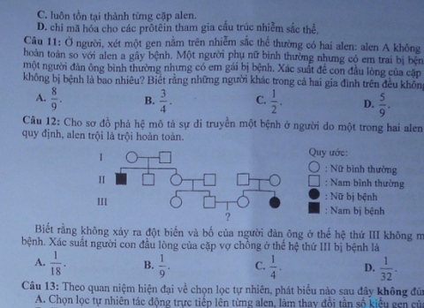 Đề thi chính thức môn Sinh học khối B 2012