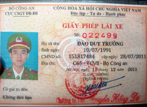 Giấy phép lái xe của Đào Duy Trưởng