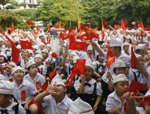 Ngày khai giảng của HS Trường tiểu học Phan ĐÌnh Giót. (Ảnh: Bảo Anh)