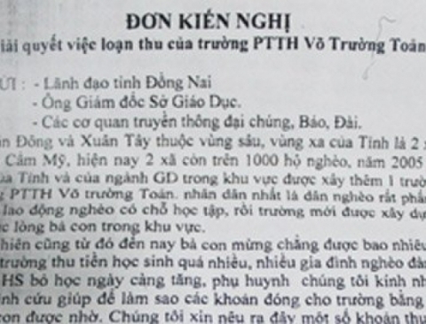 Đơn kiến nghị của phụ huynh