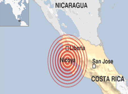 Tâm chấn ở độ sâu 46 km, cách thủ đô San Jose của Costa Rica khoảng 140 km