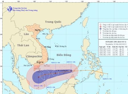 Hình ảnh đường đi và vị trí của cơn bão. Ảnh: nchmf.gov.vn