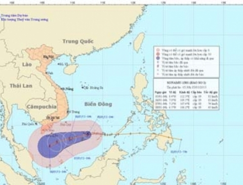 Dự báo đường đi của bão số 1 (Trung tâm Dự Báo KTTVTW)