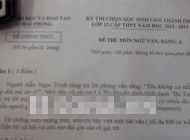 Đề thi Ngữ văn chọn Học sinh giỏi lớp 12 của thành phố Hải Phòng gây xôn xao dư luận.