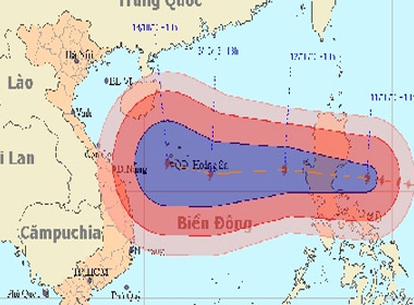 Bão NARI đang tiến vào biển Đông với sức gió giật cấp 14, 15 (Ảnh: NCHMF)