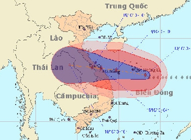 Bản đồ dự báo vị trí và đường đi của bão số 11.