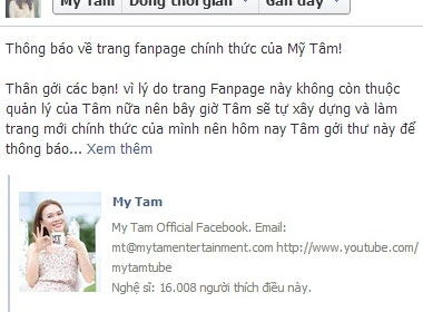 Mỹ Tâm tuyên bố từ bỏ Facebook 700.000 fan.