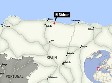 Vị trí hang động El Sidrón, gần Asturias, phía tây Tây ban Nha, nơi phát hiện xương cốt