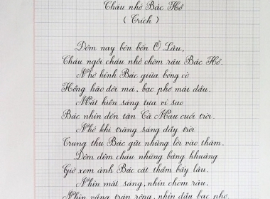 Bài dự thi với nét chữ đẹp như đánh máy của Trần Phương Thảo, học sinh lớp 5B trường Tiểu học Xuân Thủy, huyện Lệ Thủy, tỉnh Quảng Bình.  