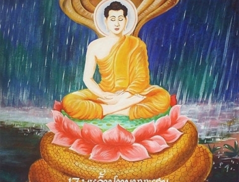 Rắn che mưa cho Đức Phật thiền. Ảnh: Wikipedia