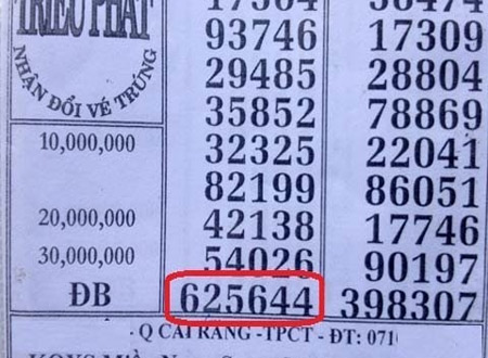 Tờ vé dò trúng thưởng (vòng đỏ) giải đặc biệt 1,5 tỷ đồng, làm rúng động cả Cần Thơ