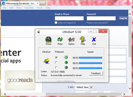 Ultra Surf là công cụ được nhiều người sử dụng để vào Facebook
