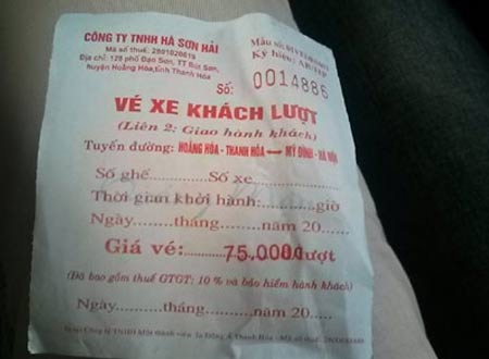 Giá vé 75.000 đống/vé nhưng nhà xe đã thu thêm của hành khách 75.000 đồng sau khi khách lên xe.