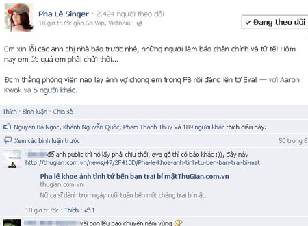 Ảnh chụp facebook của Pha Lê