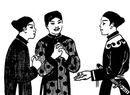 Tranh minh họa Trịnh Kiểm chiêu mộ anh hùng, hào kiệt. 