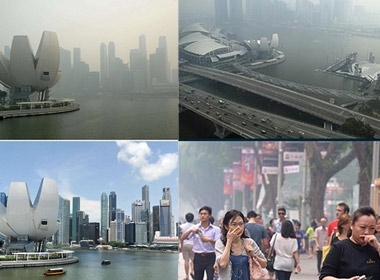 Khói bụi ở Sumatra (Indonesia) làm Singapore chìm trong sương mù.