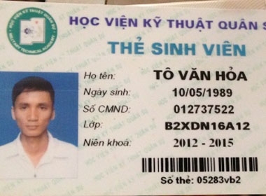 Thẻ sinh viên của Tô Văn Hỏa.