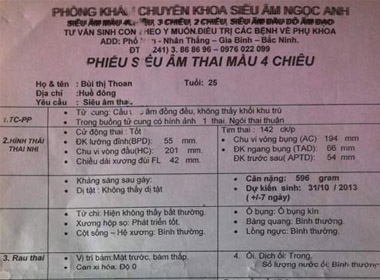 Kết quả siêu âm cho thấy thai nhi đang phát triển bình thường.