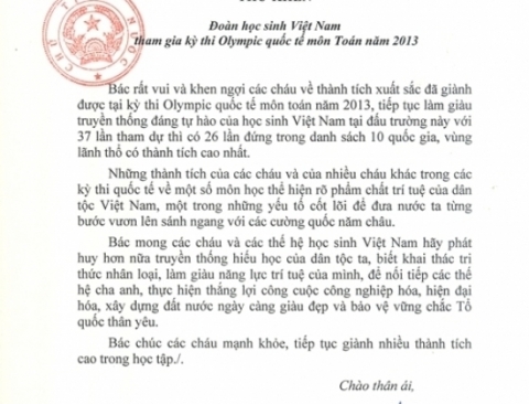 Bức thư gửi đoàn Toán quốc tế