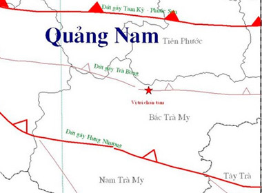 Bản đồ đo được động đất 3,3 độ richter tại khu vực Sông Tranh 2 - ảnh chụp lại trang web của Viện vật lý địa cầu