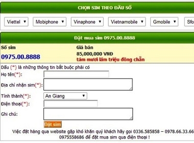 Sim 'tứ quý' của Dương Chí Dũng được rao bán với giá 85 triệu đồng. Ảnh: Nguyên Đan. 