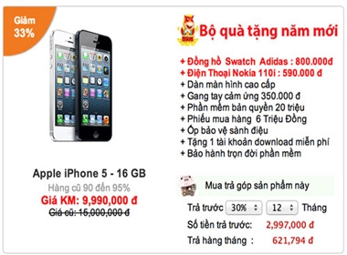 iPhone 5 giảm giá tới 33%