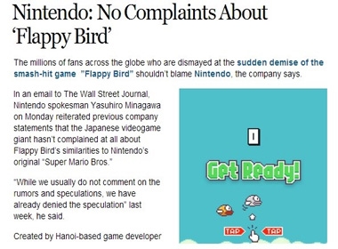 Nintendo cho biết hãng không phàn nàn gì về Flappy Bird (Nguồn: WSJ)