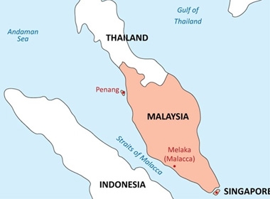 Eo biển Malacca, nơi được cho là phát ra tín hiệu cuối cùng của máy bay Malaysia mất tích