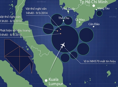 Vị trí các vùng tìm kiếm MH370