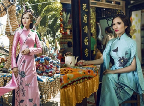Kim Cương kết tóc cầu kỳ kết hợp áo dài truyền thống