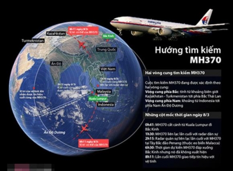 Hai vòng cung tìm kiếm mới đối với chiếc MH370