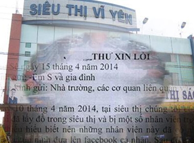 Thư xin lỗi của siêu thị Vỹ Yên gửi đến gia đình em S. đang lan truyền trên mạng