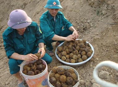 Phát hiện bom bi loại BLU-46, là loại bom bi có dạng hình cầu, bên trong bom nhồi thuốc nổ và ngòi nổ.