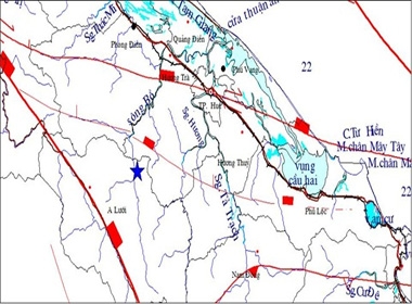 Vị trí xảy ra trận động đất (dấu sao). Ảnh: Viện Vật lý địa cầu.