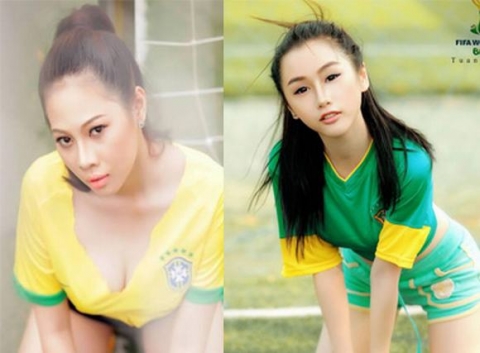 Hotgirl Dolly Phạm, Yuu Quỳnh Nhi chụp bộ ảnh cổ vũ World Cup 2014