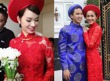 Áo dài cưới cách tân của Trà My Idol có nét hao hao áo dài cưới của Tăng Thanh Hà