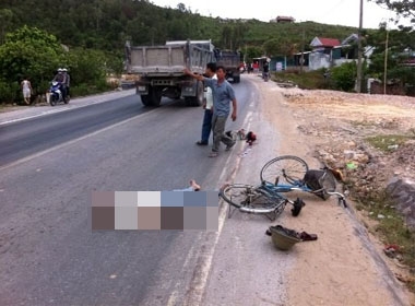 Ông Nguyễn Dòn và cháu Nguyễn Văn Tuấn bị cánh cửa hầm xe ô-tô hất văng ra lề đường.