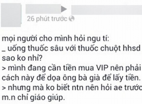 Nam thanh niên tính kế uống thuốc chuột nhằm 'lừa' tiền cha mẹ