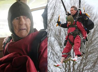 Cụ bà nhảy dù để kỉ niệm sinh nhật tròn 100 tuổi