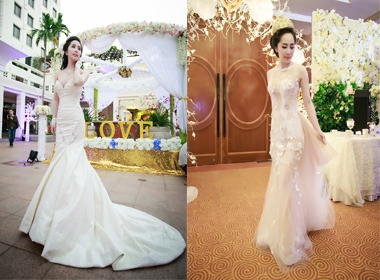 Cận cảnh những bộ váy cưới của Quỳnh Nga trong hôn lễ