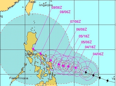 Siêu bão Hagupit: Đường đi thay đổi theo dự kiến