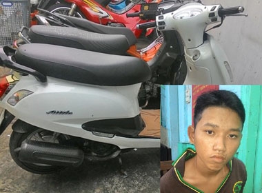 Nguyễn Quốc Hậu kẻ cầm đầu băng nhóm và xe máy của nạn nhân T bị cướp ở quận 9 được công an thu hồi