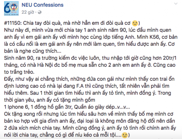 Chuyện dở khóc dở cười: Chia tay, nhờ em gái cầm hoá đơn 20 triệu đi đòi quà - Ảnh 1. Chuyện dở khóc dở cười: Chia tay, nhờ em gái cầm hoá đơn 20 triệu đi đòi quà - Ảnh 1.