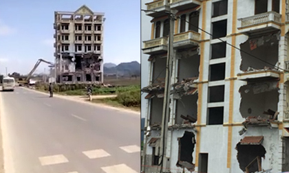 Clip phá dỡ tòa nhà 7 tầng của trùm ma túy Tàng 'Keangnam'