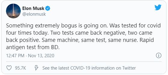 Tỷ phú công nghệ Elon Musk có kết quả xét nghiệm dương tính với COVID-19