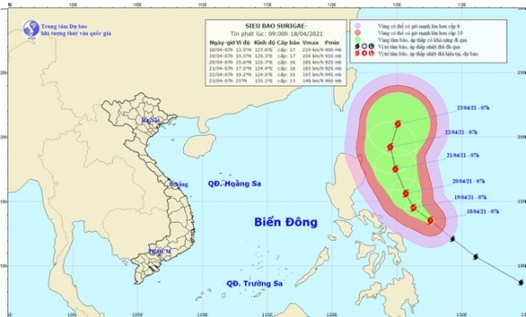 Siêu bão Surigae đang gây gió giật cấp 8, các tỉnh chủ động thông báo cho tàu thuyền trên biển Đông