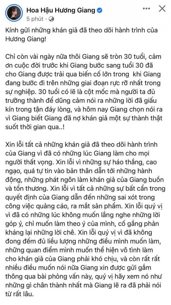 Hương Giang chính thức lên tiếng gửi lời xin lỗi về ồn ào cách đây 1 năm, tiết lộ điều day dứt nhất